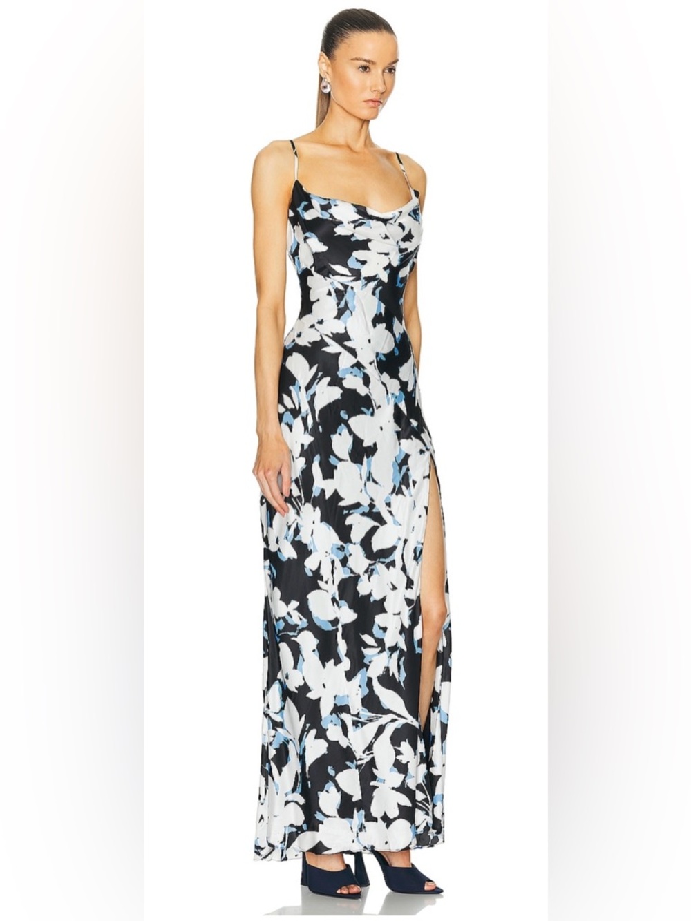 NICHOLAS Black Maxi Dress with White and Light Blue Floral Print